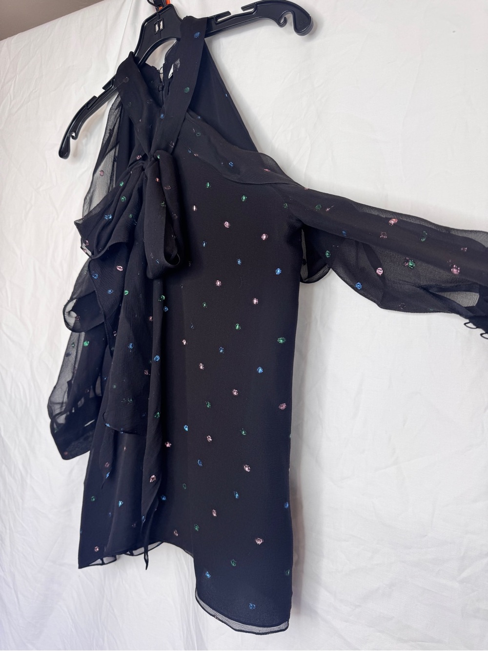 ERDEM Black Sheer Blouse with Subtle Shimmer Metallic Multi Color Dots - Picture 11 of 16